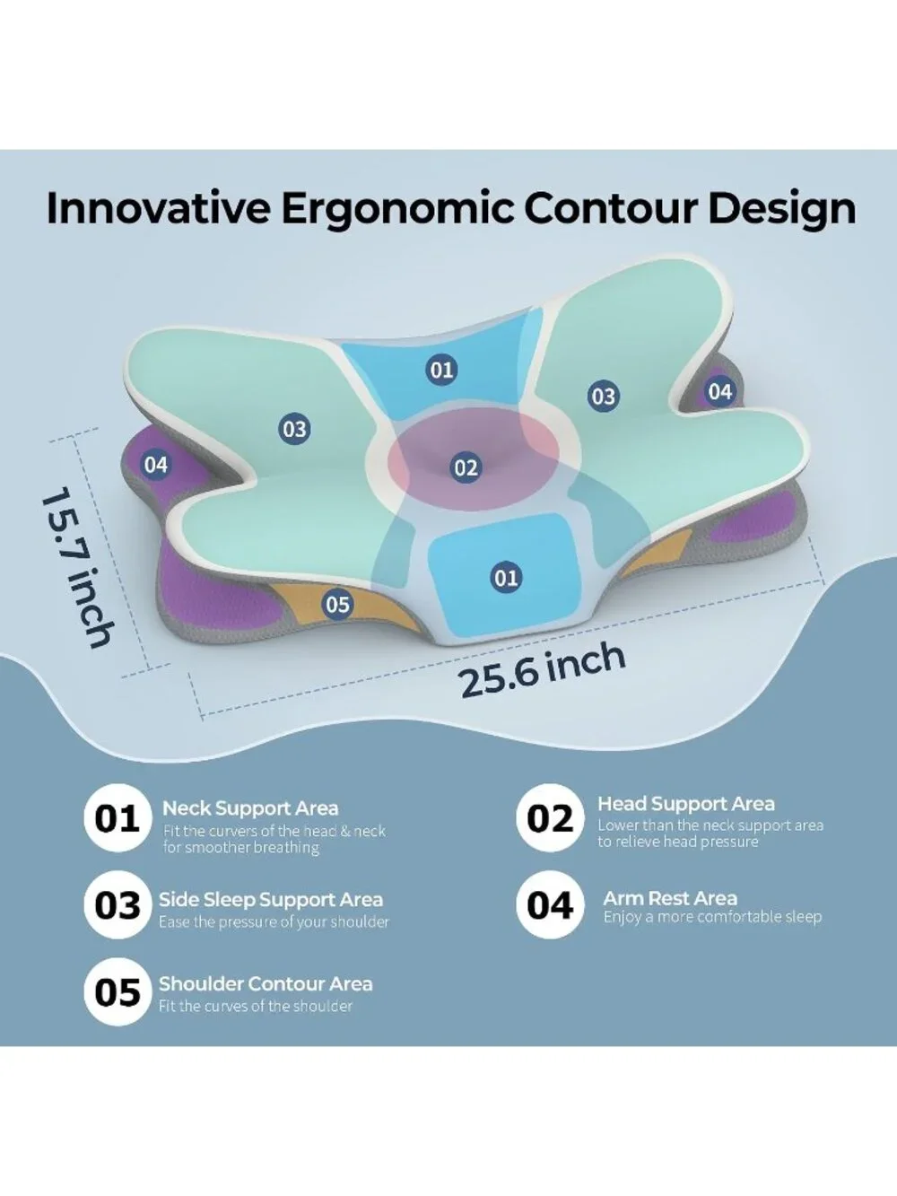 〽️Cervical Neck Pillow Contour Memory Foam Ergonomic Pain Relief Sleeping